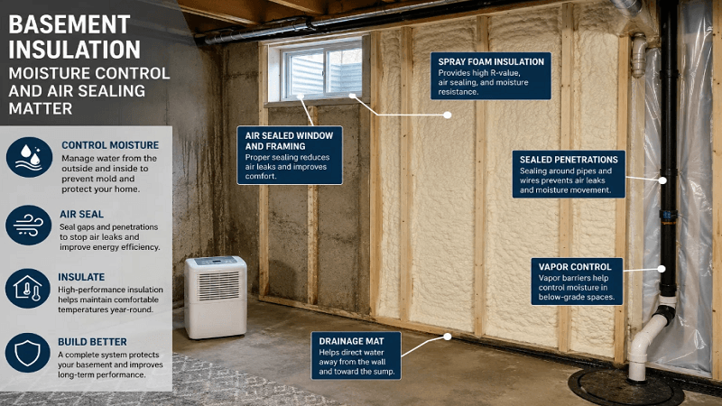 Why Basement Insulation Performance Depends on Moisture Control and Air Sealing